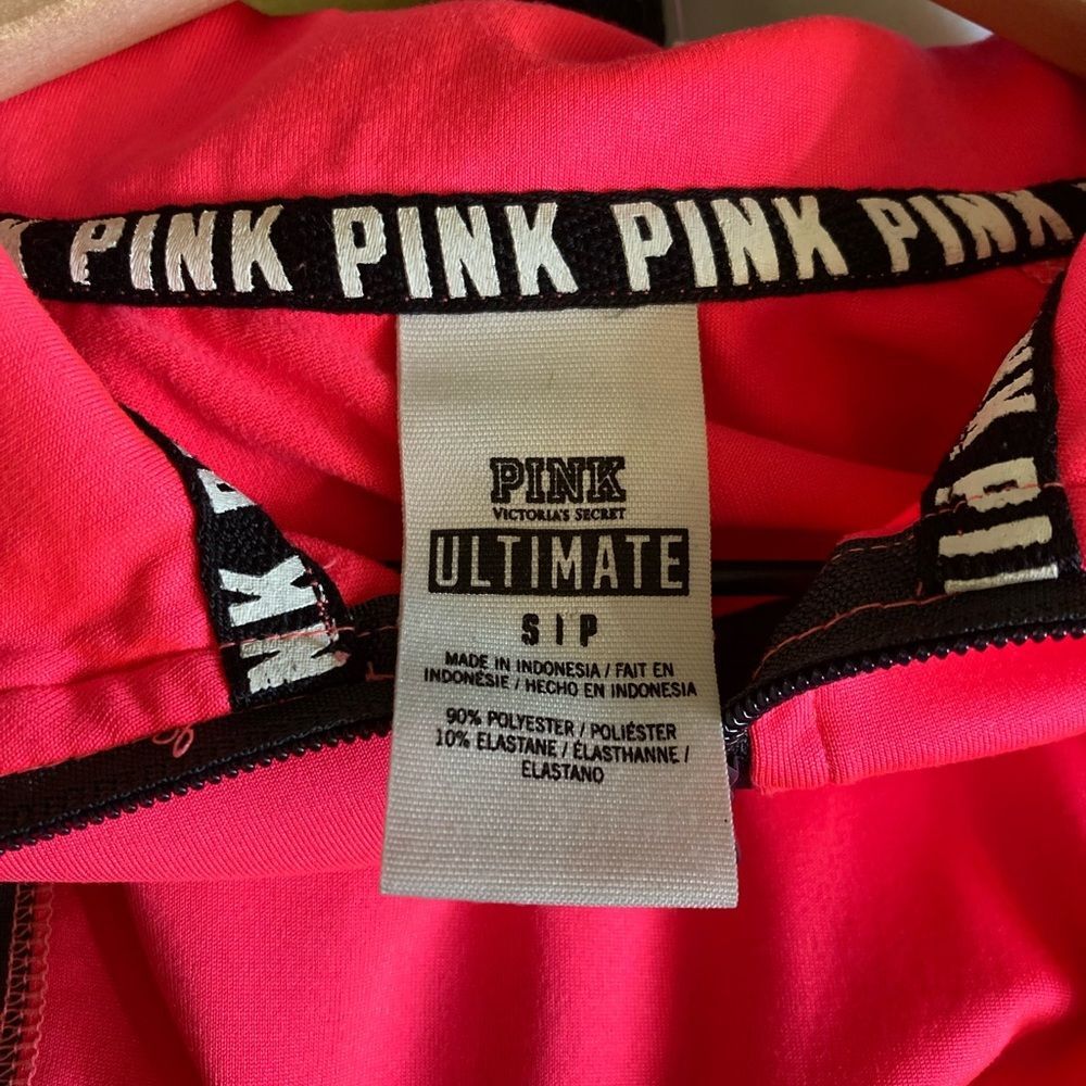 PINK Ultimate Athletic Top Neon Pink Black Size Small Long Sleeve 1/4 Zip - Picture 6 of 6